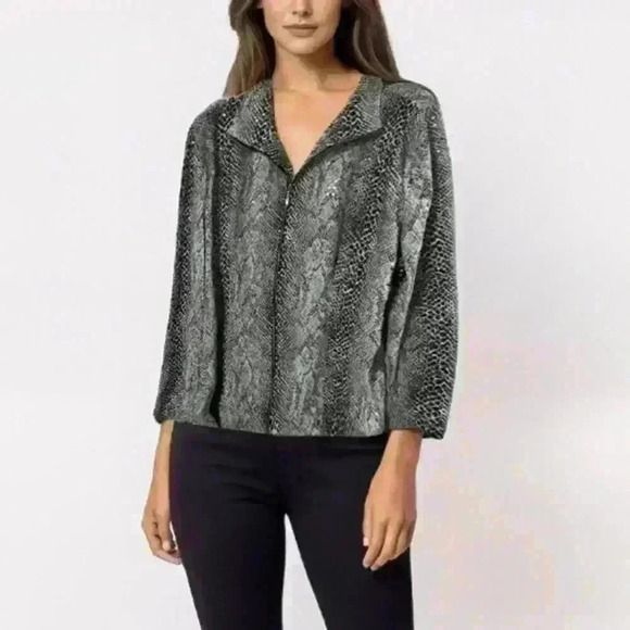 Misook Exlusively Snake Print Zipper Closure Blouse Size Large - Picture 1 of 9